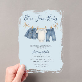 Invitaciones Acrílicas Traje de bebé para baby shower de mezclilla