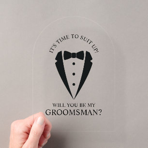 Invitaciones Acrílicas Traje de Esmoquin Negro para Boda Propuesta de Pad
