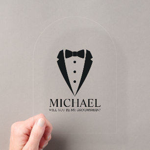 Invitaciones Acrílicas Traje de Esmoquin Negro Personalizado Propuesta de