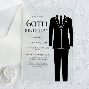 Invitaciones Acrílicas Traje negro y corbata Hombres Cumpleaños 60 años