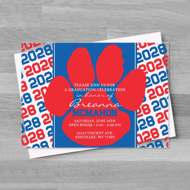 Invitaciones Acrílicas Transparencia de la huella digital de la graduació (Blue and Red Frosted Acrylic Pawprint Graduation Invitation)