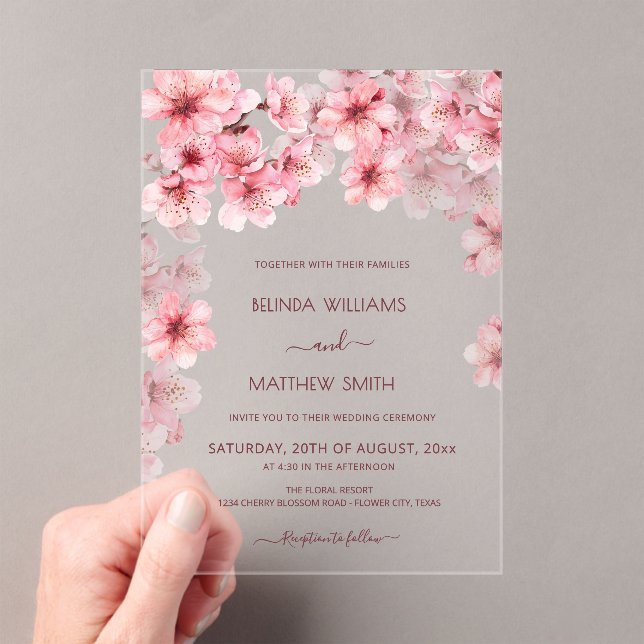 Invitaciones Acrílicas  Transparent Cherry Blossom Wedding (Insitu (portátil))