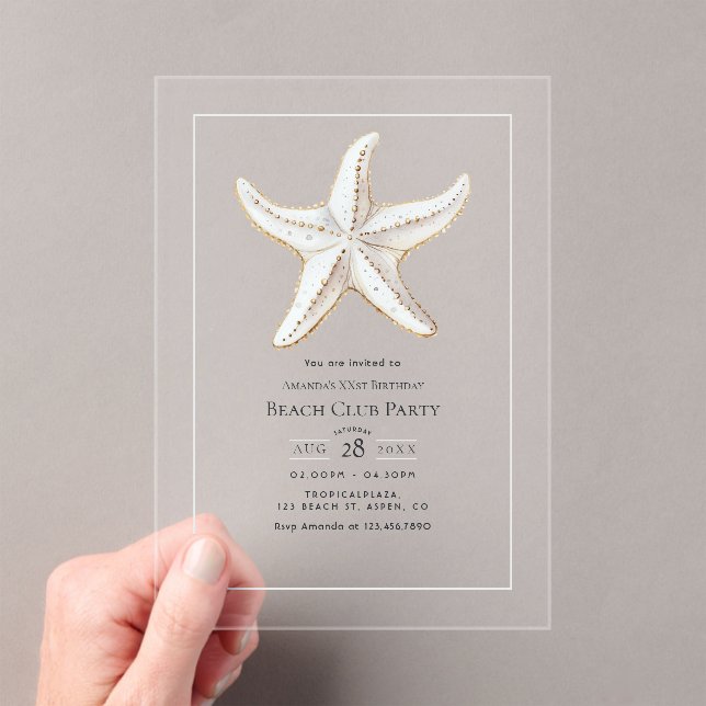 Invitaciones Acrílicas Transparent Coastal Chic Beach Club Birthday Party (Insitu (portátil))