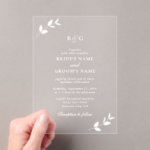 Invitaciones Acrílicas Transparente y transparente deja un Boda monograma