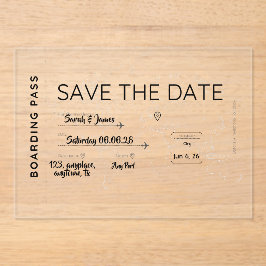 Invitaciones Acrílicas travel lover save the date boarding pass