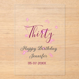 Invitaciones Acrílicas Treinta años purpurina rosa estrellas negro 30 fec