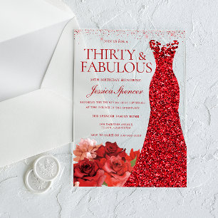 Invitaciones Acrílicas ¡Treinta y fabuloso! Fiesta de cumpleaños número 3