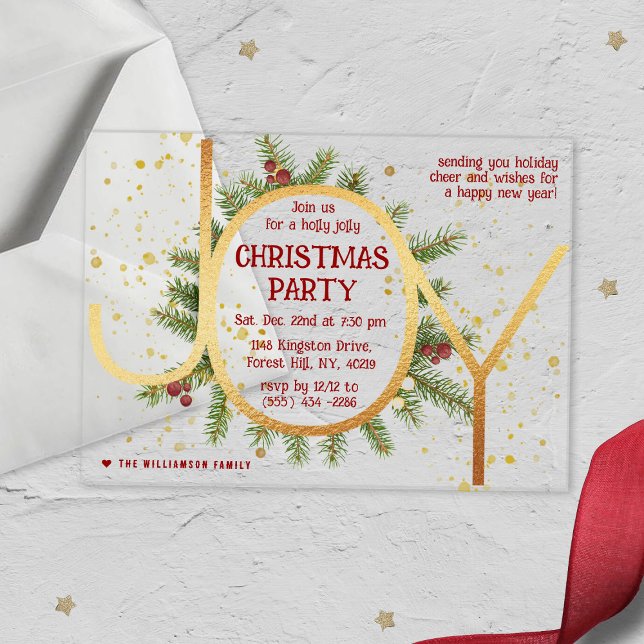 Invitaciones Acrílicas Trendy Joy Pine Boughs Wreath Christmas Party (Subido por el creador)