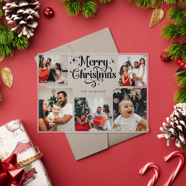 Invitaciones Acrílicas Trendy Retro Family Photo Collage Christmas Card (Insitu (Vacaciones))