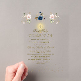 Invitaciones Acrílicas Trillizos Florales Rosa Azul Primera Comunión
