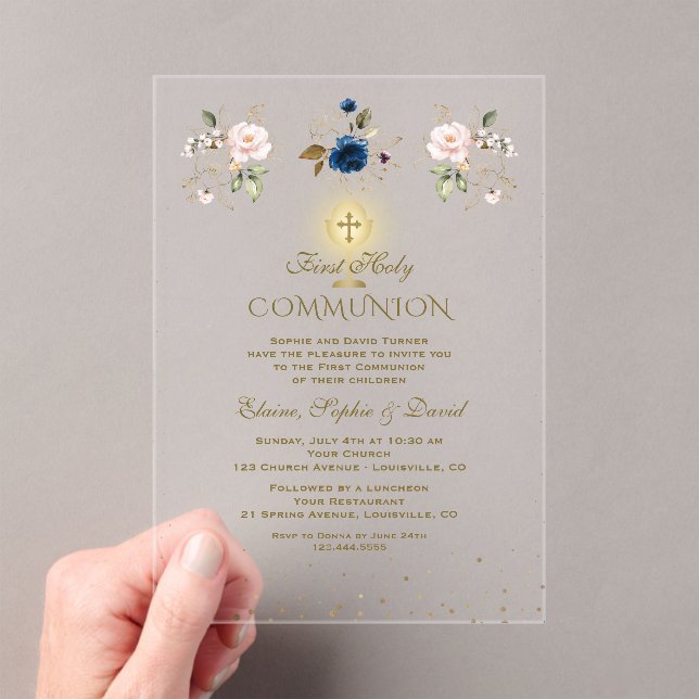 Invitaciones Acrílicas Trillizos Florales Rosa Azul Primera Comunión (Insitu (portátil))
