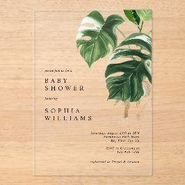 Invitaciones Acrílicas Tropical Greenery Leaves Modern Baby Shower