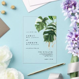 Invitaciones Acrílicas Tropical Greenery Leaves Modern Minimal Wedding