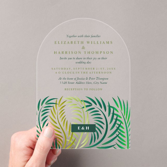 Invitaciones Acrílicas Tropical Palm Leaves, Beach Wedding (Insitu (portátil))