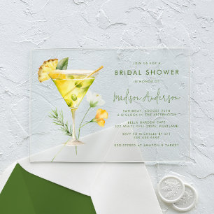 Invitaciones Acrílicas Tropical Pineapple Martini Cocktail Bridal Shower