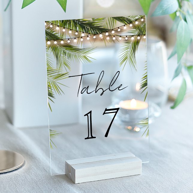 Invitaciones Acrílicas Tropical String Light Wedding Acrylic Table Number (Subido por el creador)