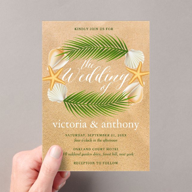 Invitaciones Acrílicas Tropical Wreath Sandy Beach Wedding (Insitu (portátil))