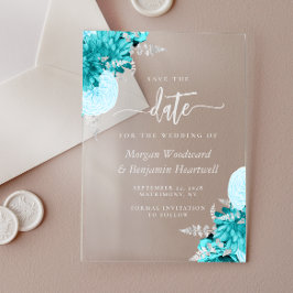 Invitaciones Acrílicas Turquesa Boda Floral Save the Date de Plata