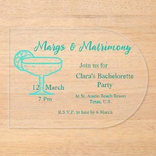 Invitaciones Acrílicas Turquesa Margs & Matrimony Tequila soltera de vidr