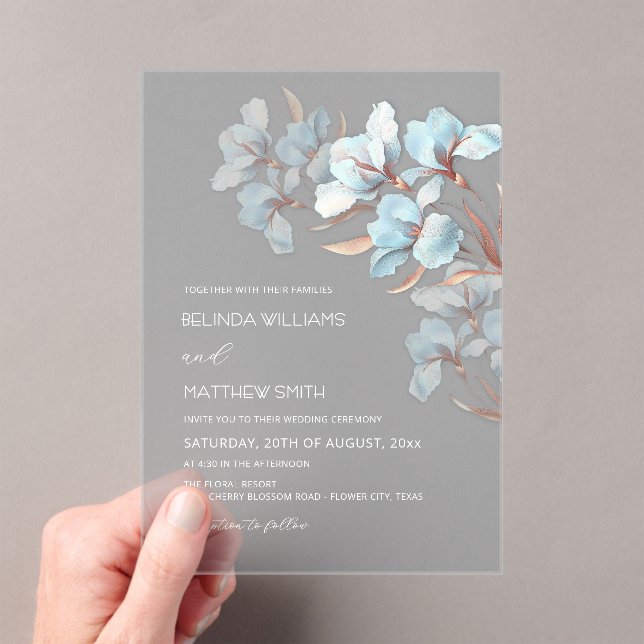 Invitaciones Acrílicas Turquoise Rose Gold Artistic Flowers  Invitation (Insitu (portátil))