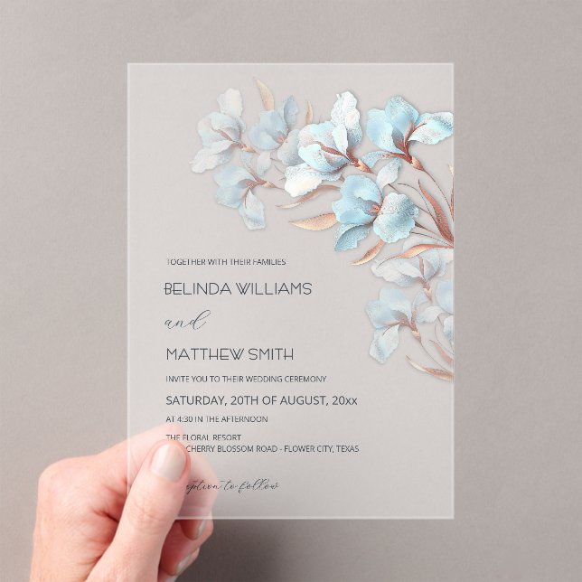 Invitaciones Acrílicas Turquoise Rose Gold Artistic Flowers  Invitation (Insitu (portátil))