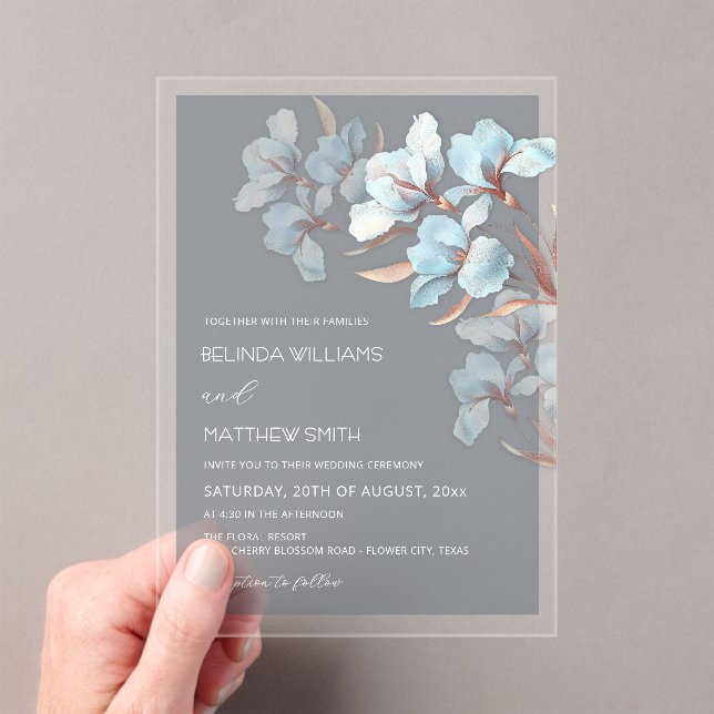 Invitaciones Acrílicas Turquoise Rose Gold Artistic Flowers  Invitation (Insitu (portátil))