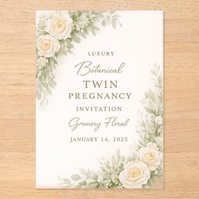 Invitaciones Acrílicas Twin Baby Shower Invitation – Elegant Botanical Fl (Anverso)