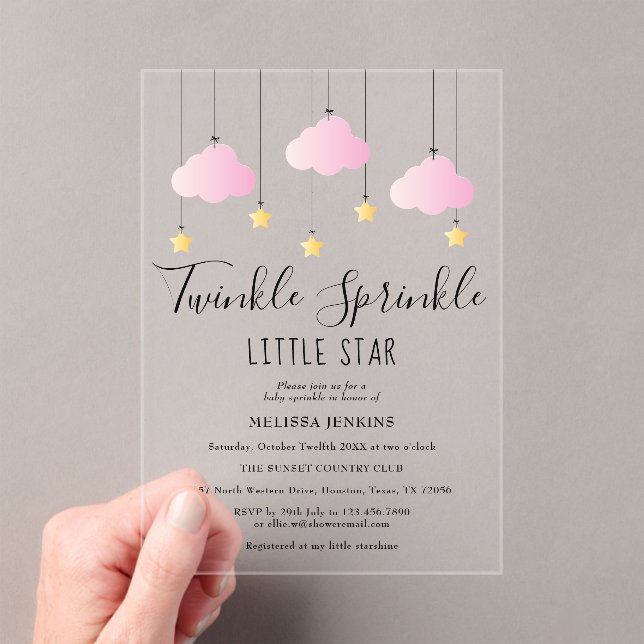 Invitaciones Acrílicas Twinkle Sprinkle Little Star Pink Chica Baby Showe (Insitu (portátil))