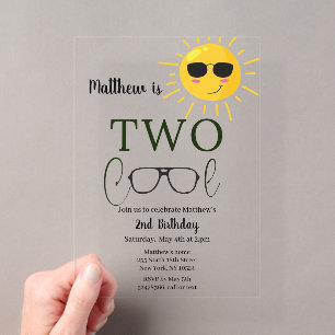 Invitaciones Acrílicas Two Cool Sunglass 2do Cumpleaños Simple