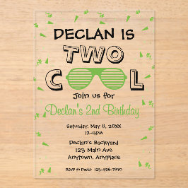 Invitaciones Acrílicas TWO Cool Sunglass 2nd Birthday Party