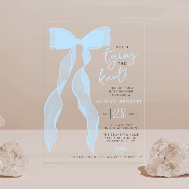Invitaciones Acrílicas Tying The Knot Elegant Blue Bow Bridal Shower (Subido por el creador)