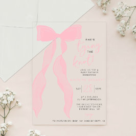 Invitaciones Acrílicas Tying The Knot Elegant Pink Bow Bridal Shower