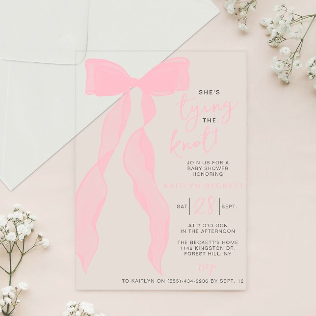 Invitaciones Acrílicas Tying The Knot Elegant Pink Bow Bridal Shower (Subido por el creador)