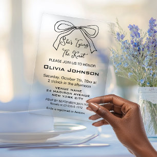 Invitaciones Acrílicas Tying the Knot Moderna Lluvia de Novia de Lazo Neg