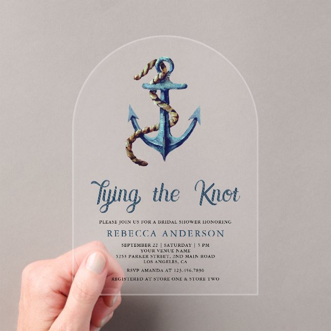 Invitaciones Acrílicas Tying the Knot Navy Blue Anchor Rope Bridal Shower (Insitu (portátil))