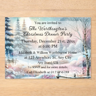 Invitaciones Acrílicas Typography Winter Scenery Cottage Watercolor