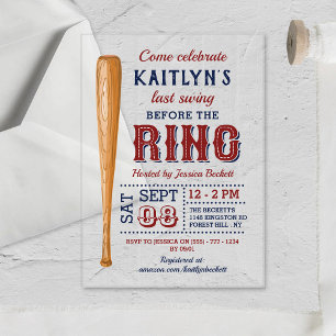 Invitaciones Acrílicas ¡Última Swing Antes Del Anillo! Béisbol Bridal Sho