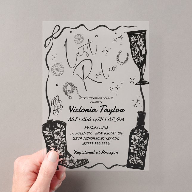 Invitaciones Acrílicas Último Rodeo Despedida de Soltera Western  (Insitu (portátil))