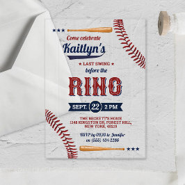Invitaciones Acrílicas ¡Último swing antes del anillo! Soltera de béisbol