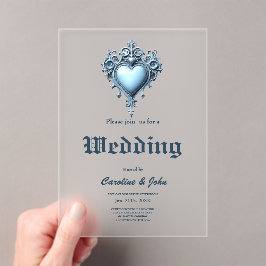 Invitaciones Acrílicas Un arco azul claro ornamentado con acentos florale