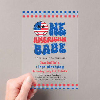 Invitaciones Acrílicas Un Babe Estadounidense 4 De Julio Fiesta De Cumple