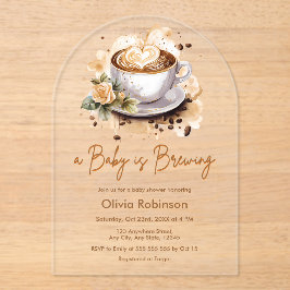 Invitaciones Acrílicas Un bebé está preparando Baby Shower de café marrón
