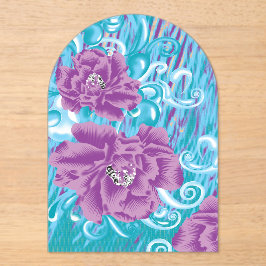 Invitaciones Acrílicas Un diseño textil vibrante con púrpura y turq