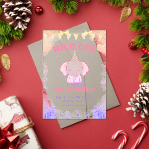 Invitaciones Acrílicas Un elefante salvaje un lindo cumpleaños