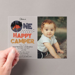 Invitaciones Acrílicas Un Feliz Campista Primera Foto de Cumpleaños de Ve