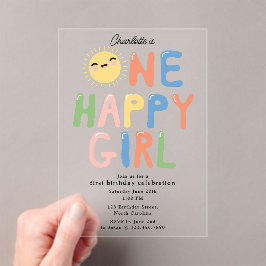 Invitaciones Acrílicas Un feliz cumpleaños Chica invita a primer cumpleañ