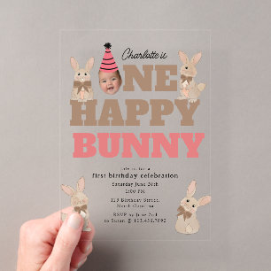 Invitaciones Acrílicas Un feliz cumpleaños de conejo Bunny cara divertida