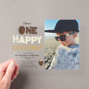 Invitaciones Acrílicas Un Feliz Cumpleaños de Verano Número 1 de Coco