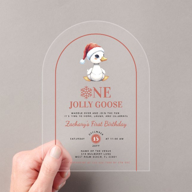 Invitaciones Acrílicas Un ganso alegre cumpleaños moderno de Navidad prim (Insitu (portátil))