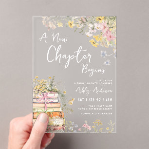 Invitaciones Acrílicas Un nuevo capítulo inicia ducha de novia con flores